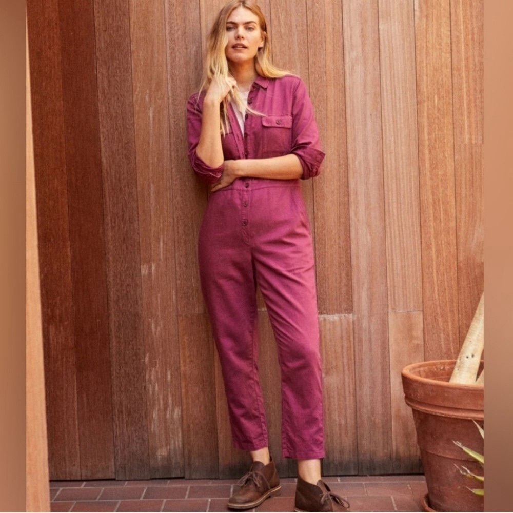 Outerknown | Burgundy S.E.A.‎ Long Sleeve Organic Cotton Jumpsuit Size Small - Picture 2 of 11